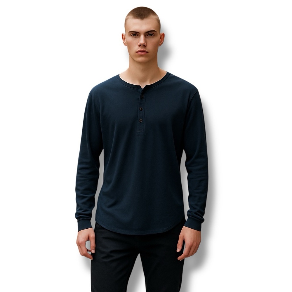 Vince Mens Long Sleeve Lightweight Cotton Henley Pullover Shirt, Black, size XL